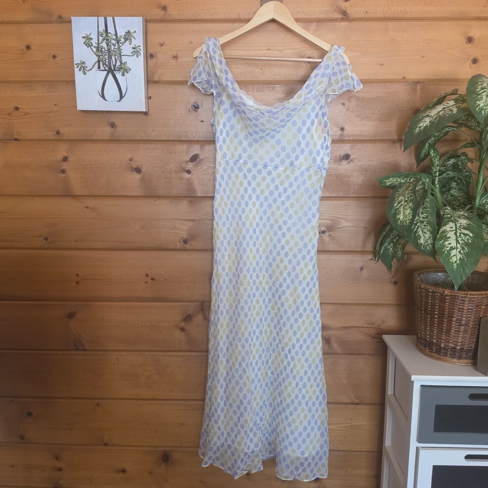 Vintage The Look Randolph Duke Dress Polka Dot 100% Silk Chiffon Fairycore Sz 12